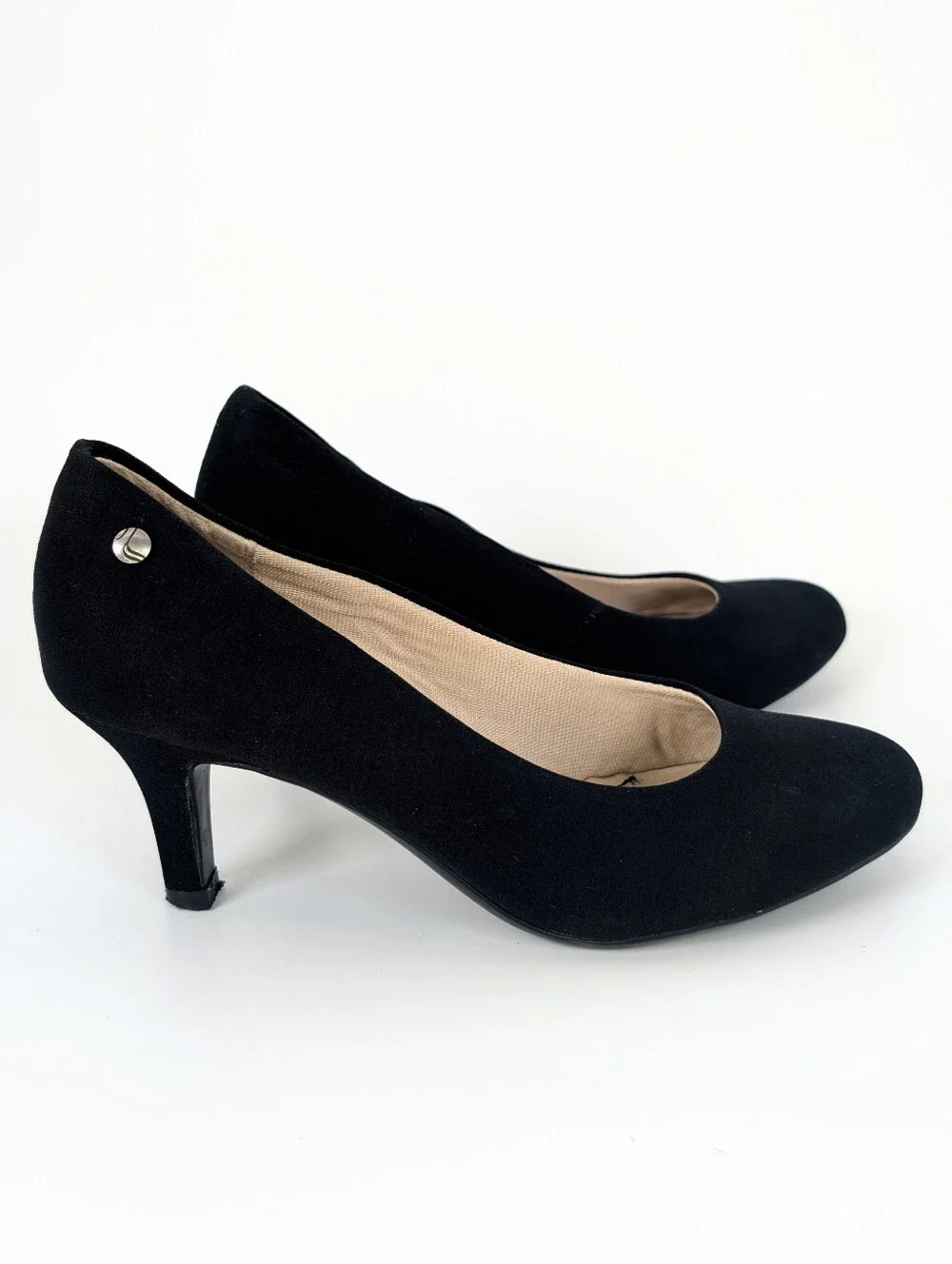 Life Stride Soft System Parigi Black Fabric Flex Round Toe Low Heel Pumps 5.5
